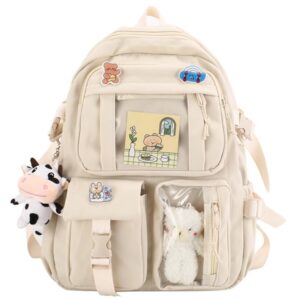 tumpety cute backpack cute kawaii backpack for girls kawaii school backpack anime backpack keychain pendant light travel backpack (white)