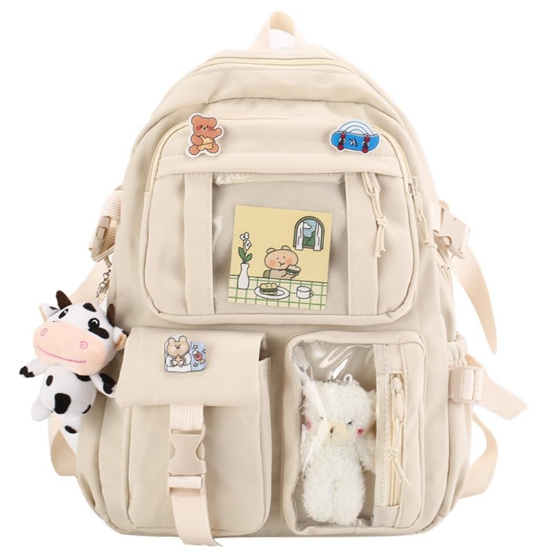 TUMPETY Cute Backpack Cute Kawaii Backpack for Girls Kawaii School Backpack Anime Backpack Keychain Pendant Light Travel Backpack (white)