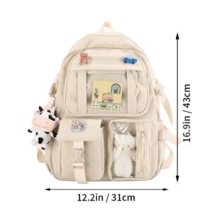 TUMPETY Cute Backpack Cute Kawaii Backpack for Girls Kawaii School Backpack Anime Backpack Keychain Pendant Light Travel Backpack (white)