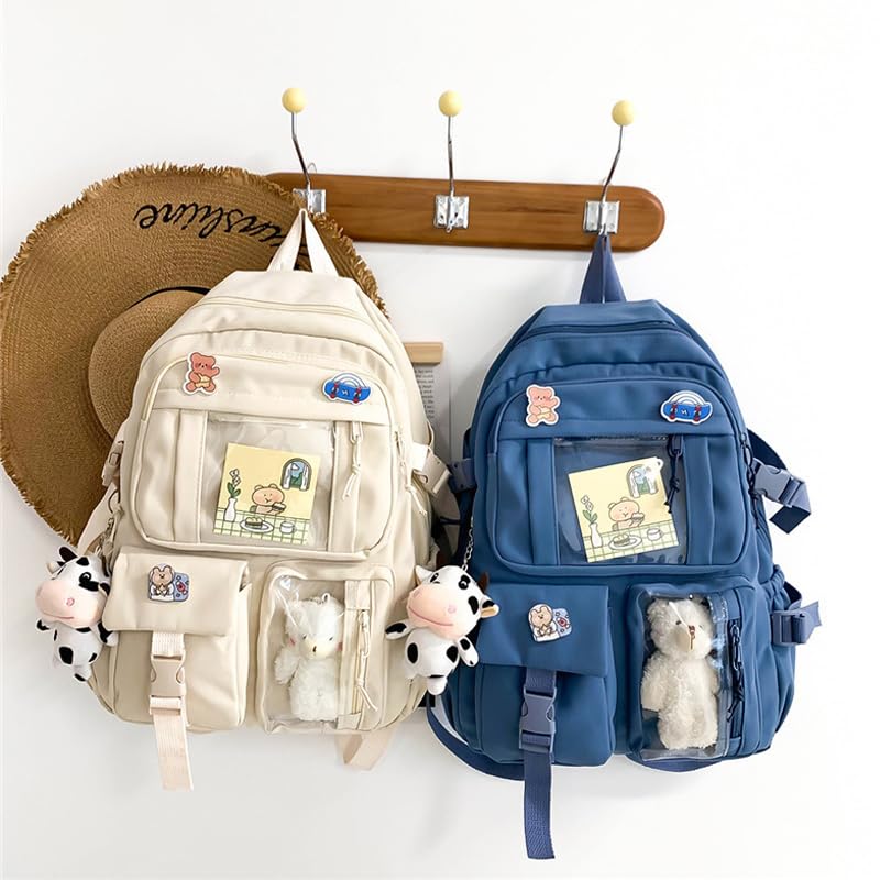 TUMPETY Cute Backpack Cute Kawaii Backpack for Girls Kawaii School Backpack Anime Backpack Keychain Pendant Light Travel Backpack (white)