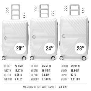 Feelway Travel 3-Piece Hard Side Luggage Suitcase Set Durable, Expandable Design with 360° Double Spinner Wheels, TSA Lock, Telescopic Handle, Secure Zipper (White, 20", 24", 28")