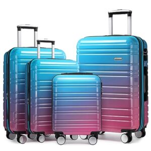 larvender luggage 4 piece sets expandable pc+abs hardside multicolor suitcase sets double wheels tsa lock, cotton candy