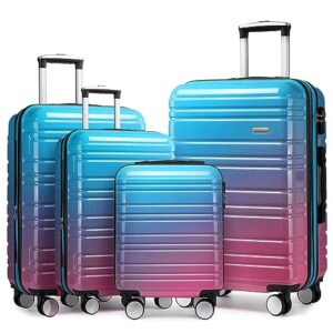 LARVENDER Luggage 4 Piece Sets Expandable PC+ABS Hardside Multicolor Suitcase Sets Double Wheels TSA Lock, Cotton Candy