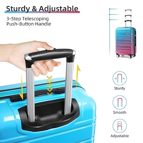 LARVENDER Luggage 4 Piece Sets Expandable PC+ABS Hardside Multicolor Suitcase Sets Double Wheels TSA Lock, Cotton Candy