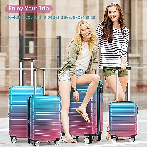 LARVENDER Luggage 4 Piece Sets Expandable PC+ABS Hardside Multicolor Suitcase Sets Double Wheels TSA Lock, Cotton Candy