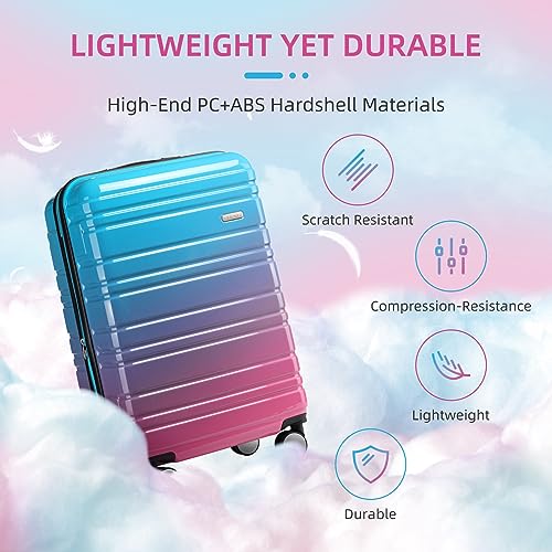 LARVENDER Luggage 4 Piece Sets Expandable PC+ABS Hardside Multicolor Suitcase Sets Double Wheels TSA Lock, Cotton Candy