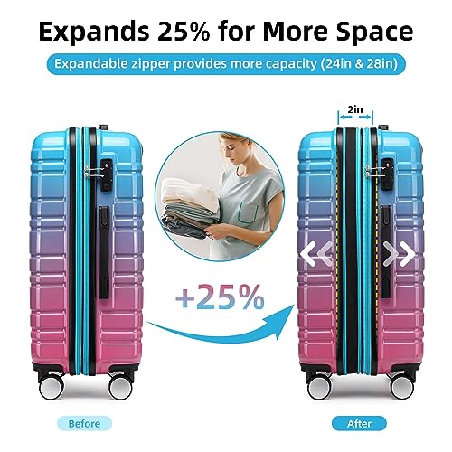 LARVENDER Luggage 4 Piece Sets Expandable PC+ABS Hardside Multicolor Suitcase Sets Double Wheels TSA Lock, Cotton Candy