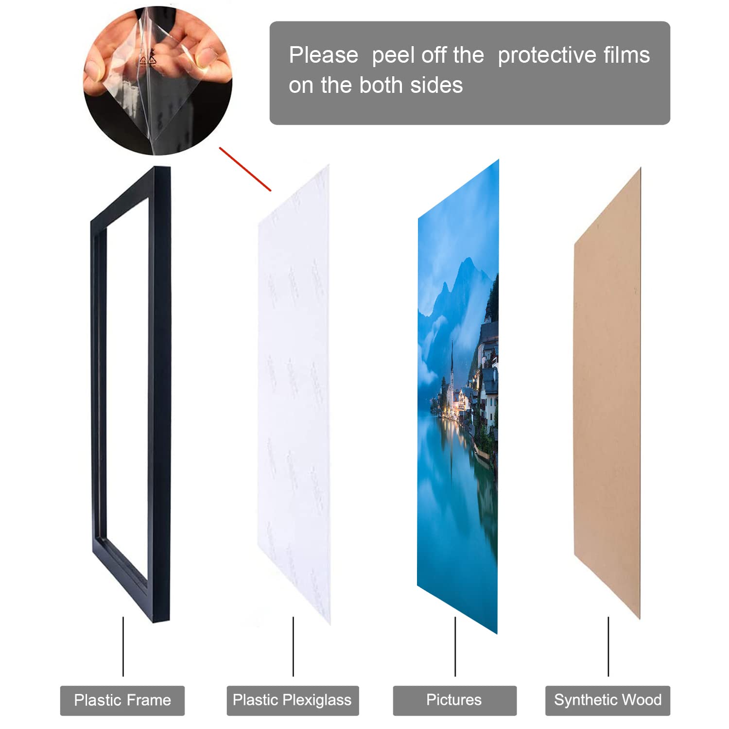 NAOKBOEE 11x16 Picture Frame in Black, Photo Frames with Plexiglass, Horizontal and Vertical Formats for Wall Mounting