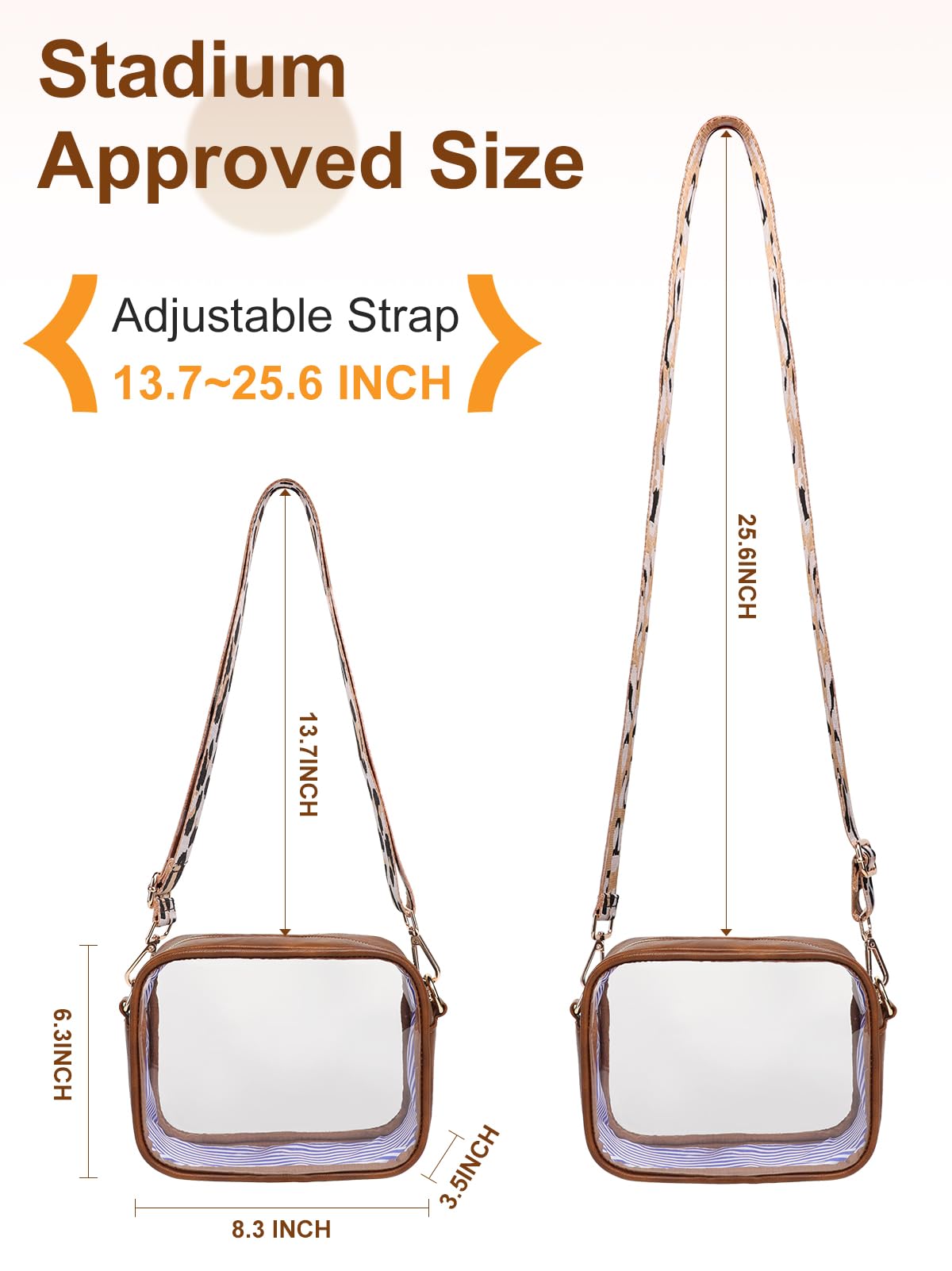 Vangue Upgrade TPU Clear Purse for Women Stadium Approved, Clear Crossbody Bag with Adjutable Strap, Transparent Leather Bag for Sports Concerts Events Festivals