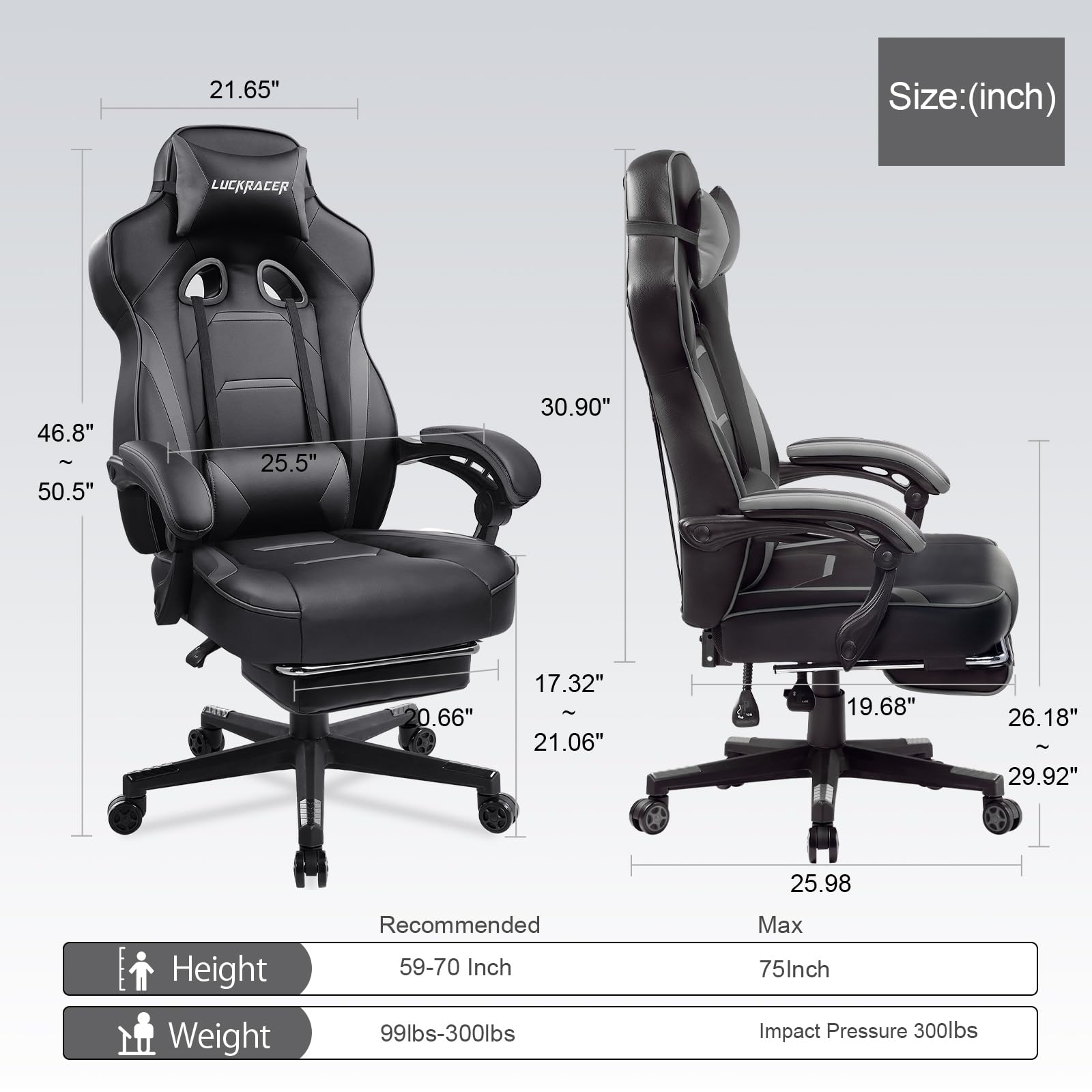 LUCKRACER DF-F59-GRAY Gaming Chair, Grey