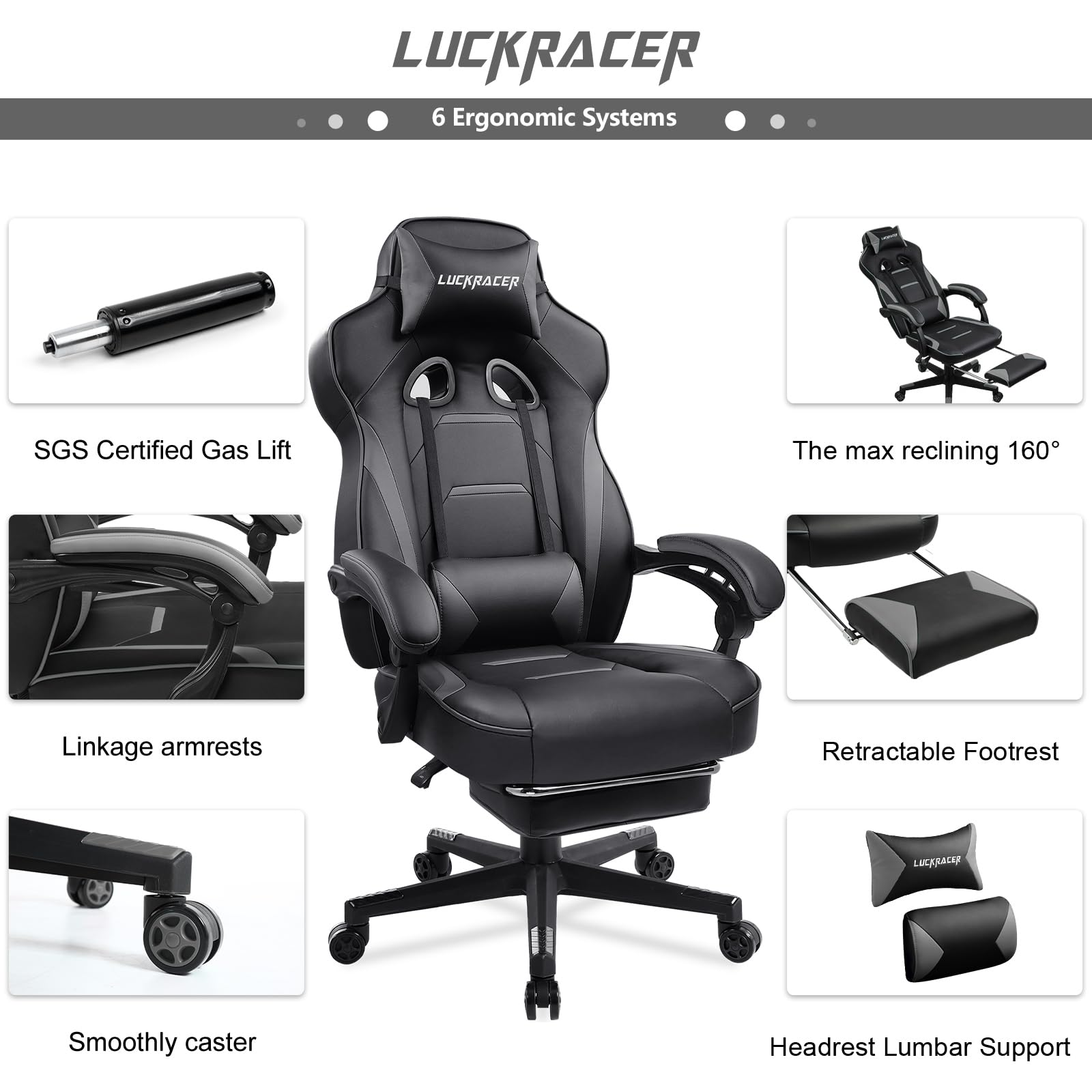 LUCKRACER DF-F59-GRAY Gaming Chair, Grey