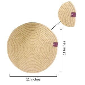 VintFlea Jute Round Coaster Placemats for Dining Table,Pans,Hot Dishes and Pots Protecting Your Table in Style Set of 4 (11 X 11 Inches) Beige