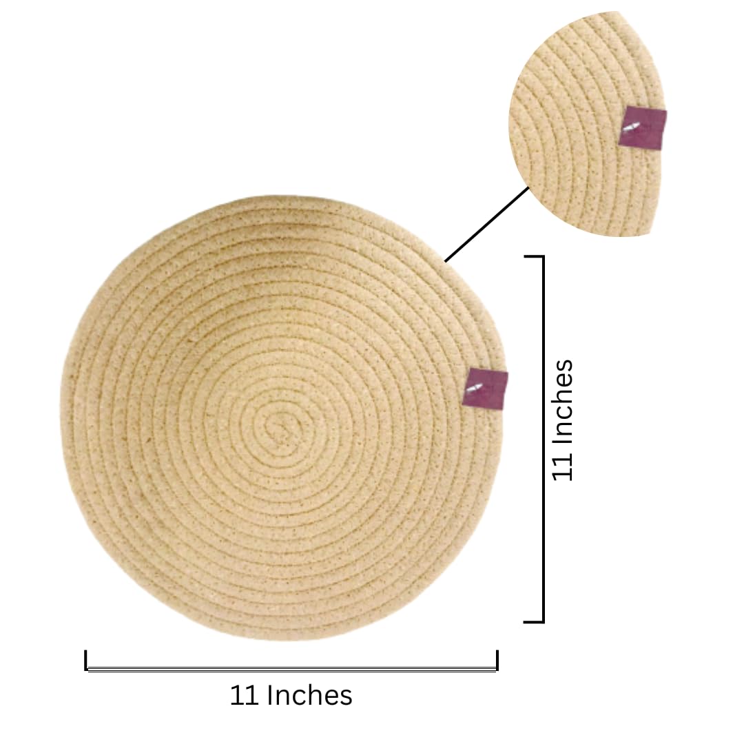 VintFlea Jute Round Coaster Placemats for Dining Table,Pans,Hot Dishes and Pots Protecting Your Table in Style Set of 4 (11 X 11 Inches) Beige