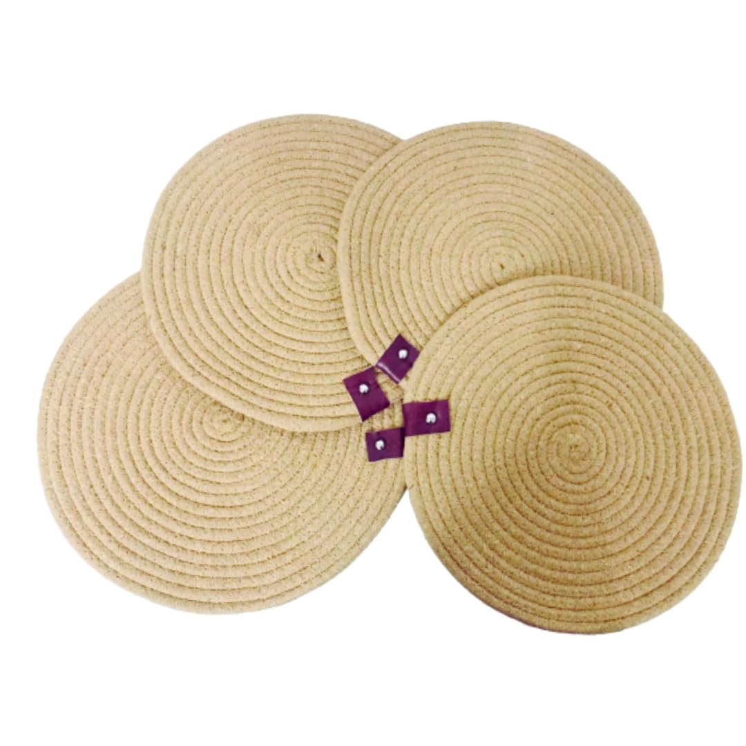 VintFlea Jute Round Coaster Placemats for Dining Table,Pans,Hot Dishes and Pots Protecting Your Table in Style Set of 4 (11 X 11 Inches) Beige