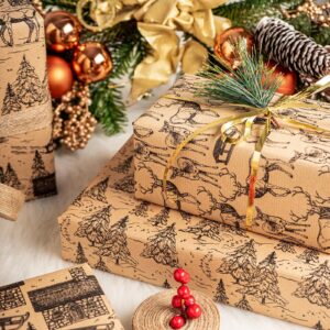 RUSPEPA Kraft Wrapping Paper Rolls - 17 inches x 10 feet per Roll, Total of 4 Rolls, Black Sketch Design