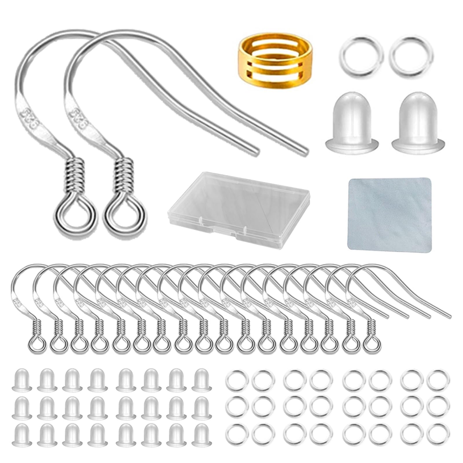 925 Sterling Silver Earring Hooks, 80 PCS/40 Pairs Ear Wires Fish Hooks, 240pcs Hypoallergenic Earring Making kit with Jump Rings and Clear Silicone Earring Backs Stoppers