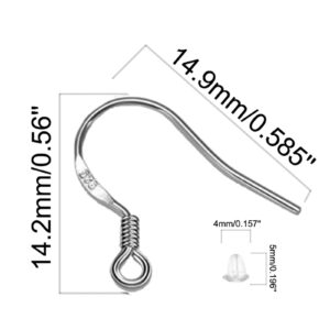 925 Sterling Silver Earring Hooks, 80 PCS/40 Pairs Ear Wires Fish Hooks, 240pcs Hypoallergenic Earring Making kit with Jump Rings and Clear Silicone Earring Backs Stoppers