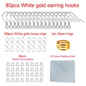 925 Sterling Silver Earring Hooks, 80 PCS/40 Pairs Ear Wires Fish Hooks, 240pcs Hypoallergenic Earring Making kit with Jump Rings and Clear Silicone Earring Backs Stoppers