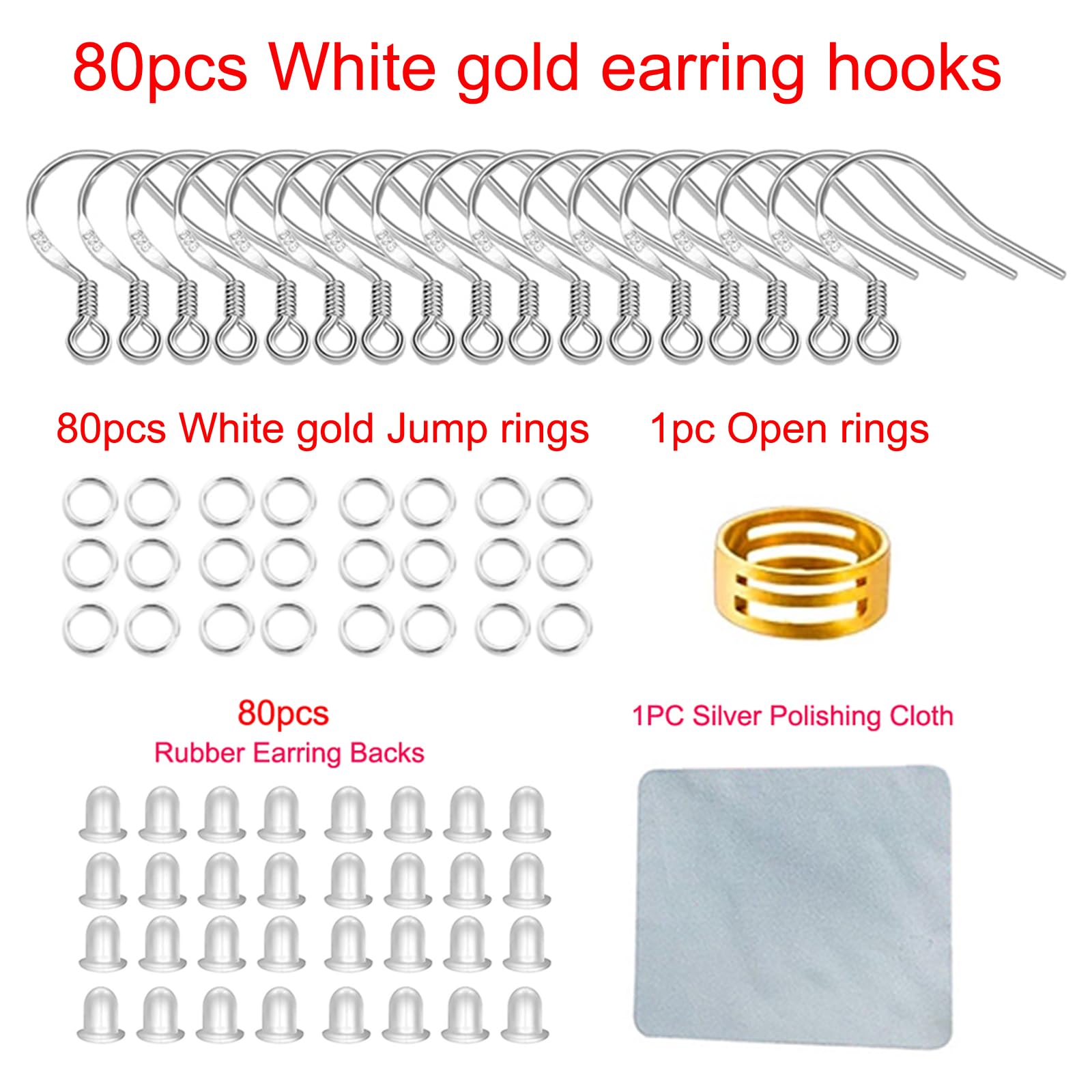 925 Sterling Silver Earring Hooks, 80 PCS/40 Pairs Ear Wires Fish Hooks, 240pcs Hypoallergenic Earring Making kit with Jump Rings and Clear Silicone Earring Backs Stoppers