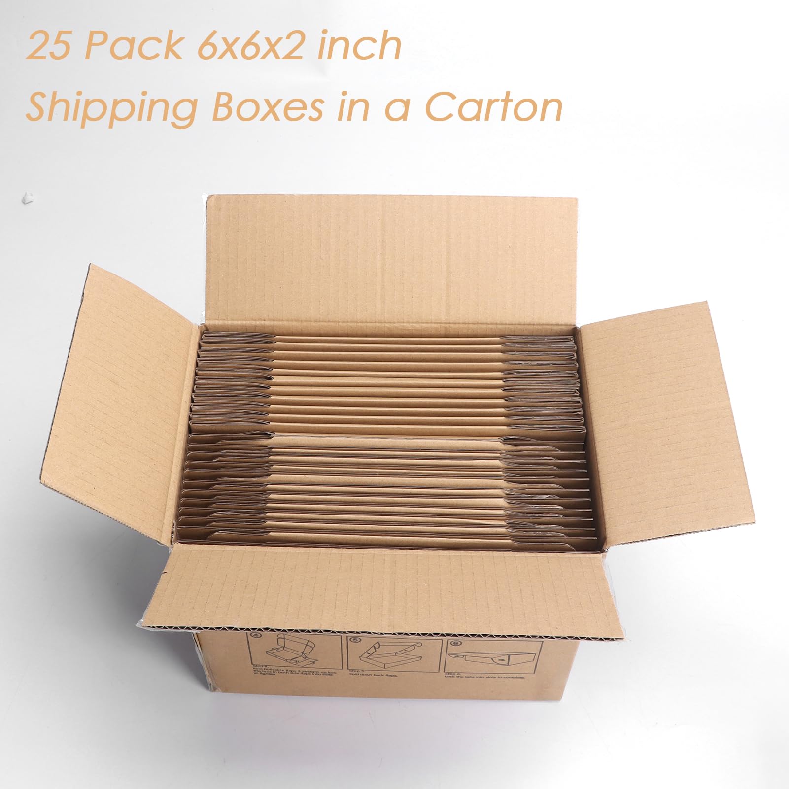 PHAREGE 6x6x2 inch Shipping Boxes Bulk 25 Pack Brown, Tab Lock Tuck Top Mailer Boxes for Packaging Small Business, Small Cardboard Gift Boxes for Wrapping Mailing Present