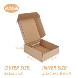 PHAREGE 6x6x2 inch Shipping Boxes Bulk 25 Pack Brown, Tab Lock Tuck Top Mailer Boxes for Packaging Small Business, Small Cardboard Gift Boxes for Wrapping Mailing Present