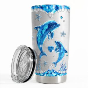 sandjest dolphin tumbler 20oz stainless steel insulated tumblers coffee travel mug cup jewelry drawings style gifts for women girls teen gift for birthday christmas