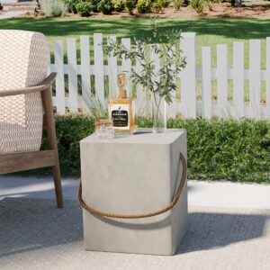 Koncemel Outdoor Side Table,Rectangular MgO End Table,Accent Coffee Table for Outdoor,Balcony,Living Room