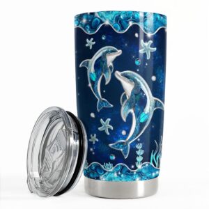 SANDJEST Dolphin Gifts for Women Girls Dolphin Tumbler 20oz Jewelry Drawings Stainless Steel Insulated Tumblers Coffee Travel Mug Cup Gift for Birthday Christmas