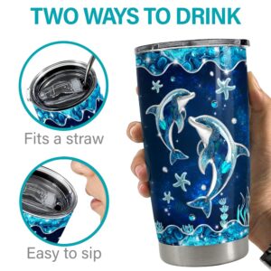 SANDJEST Dolphin Gifts for Women Girls Dolphin Tumbler 20oz Jewelry Drawings Stainless Steel Insulated Tumblers Coffee Travel Mug Cup Gift for Birthday Christmas