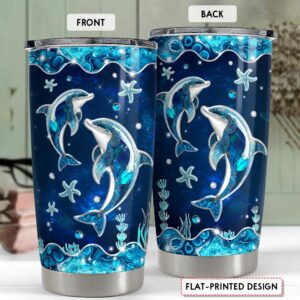 SANDJEST Dolphin Gifts for Women Girls Dolphin Tumbler 20oz Jewelry Drawings Stainless Steel Insulated Tumblers Coffee Travel Mug Cup Gift for Birthday Christmas