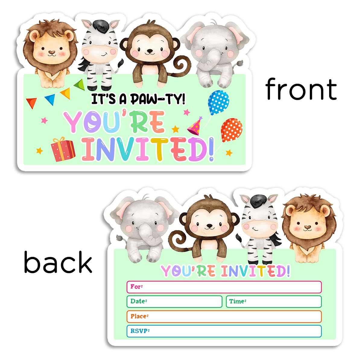 Yangmics Direct Cute Jungle Animals Kids Party Invitation Cards Birthday Party for Girls Boys 30 invites with 30 Envelopes Baby Shower Invites 4x6 inches