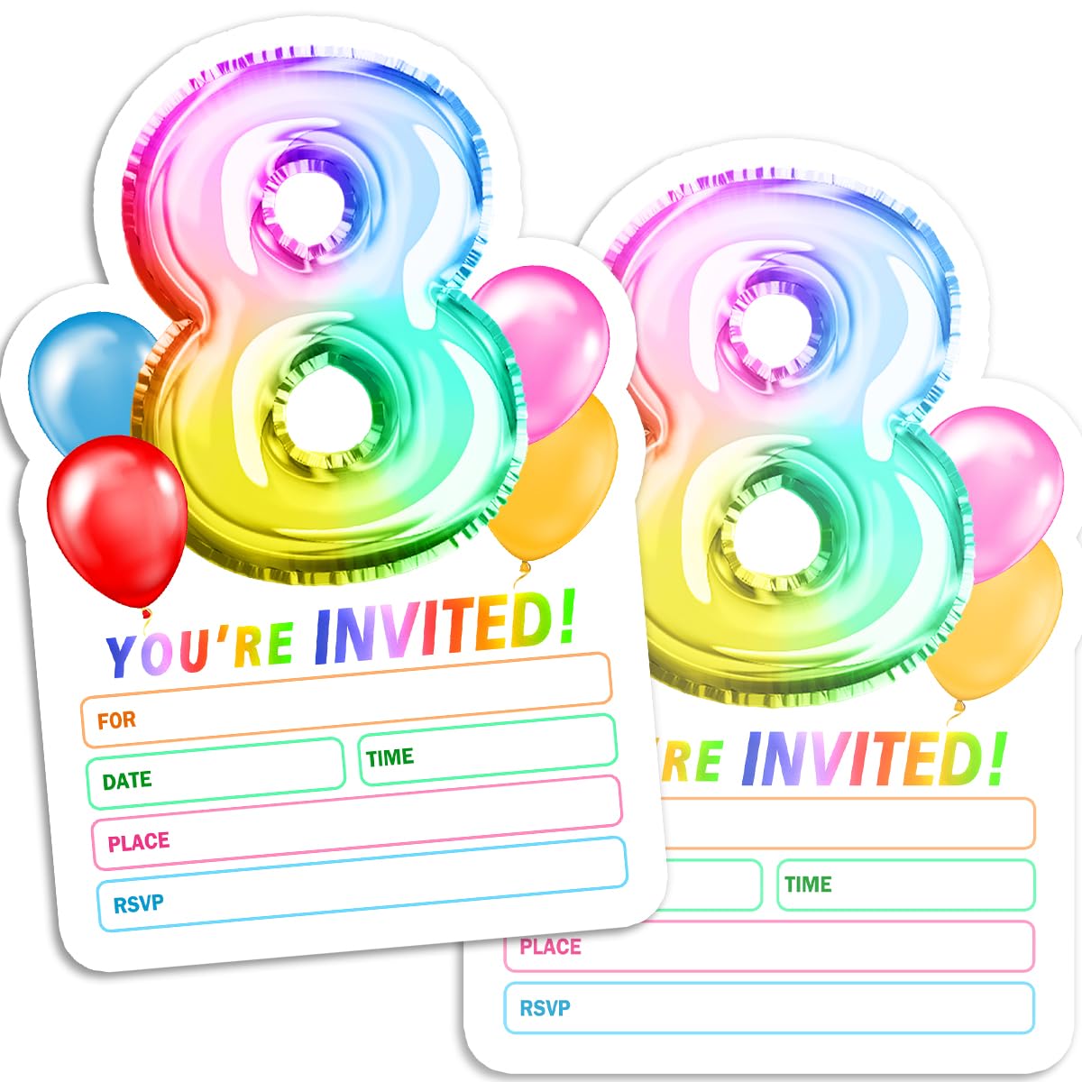 Yangmics Direct Rainbow Holographic Invitation Cards 8th Birthday Party for Kids Girls Boys 30 invites with 30 Envelopes 4x6 inches