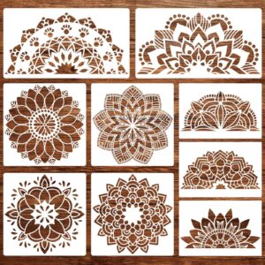 9 pack large mandala stencils for painting mandala painting templates reusable floral mandala drawing stencils for wall floor furniture fabric canvas wood diy craft art supplies home decor