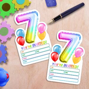 Yangmics Direct Rainbow Holographic Invitation Cards 7th Birthday Party for Kids Girls Boys 30 invites with 30 Envelopes 4x6 inches