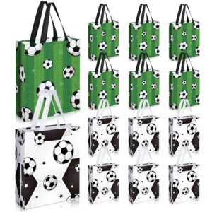 silkfly 30 pcs soccer gift bags with handle soccer ball party supplies reusable soccer goodie bags non woven soccer birthday party supplies goody bag for boys girls, 2 styles, 10 x 12 inch