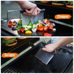 HULISEN Griddle Accessories Kit (5 Pieces), 6 x 5 Inch Stainless Steel Spatula with Cutting Edges, 2 Squeeze Bottles, Chopper/Scraper, Essential Flat Top Grill Accessories for Cooking Indoor/Outdoor