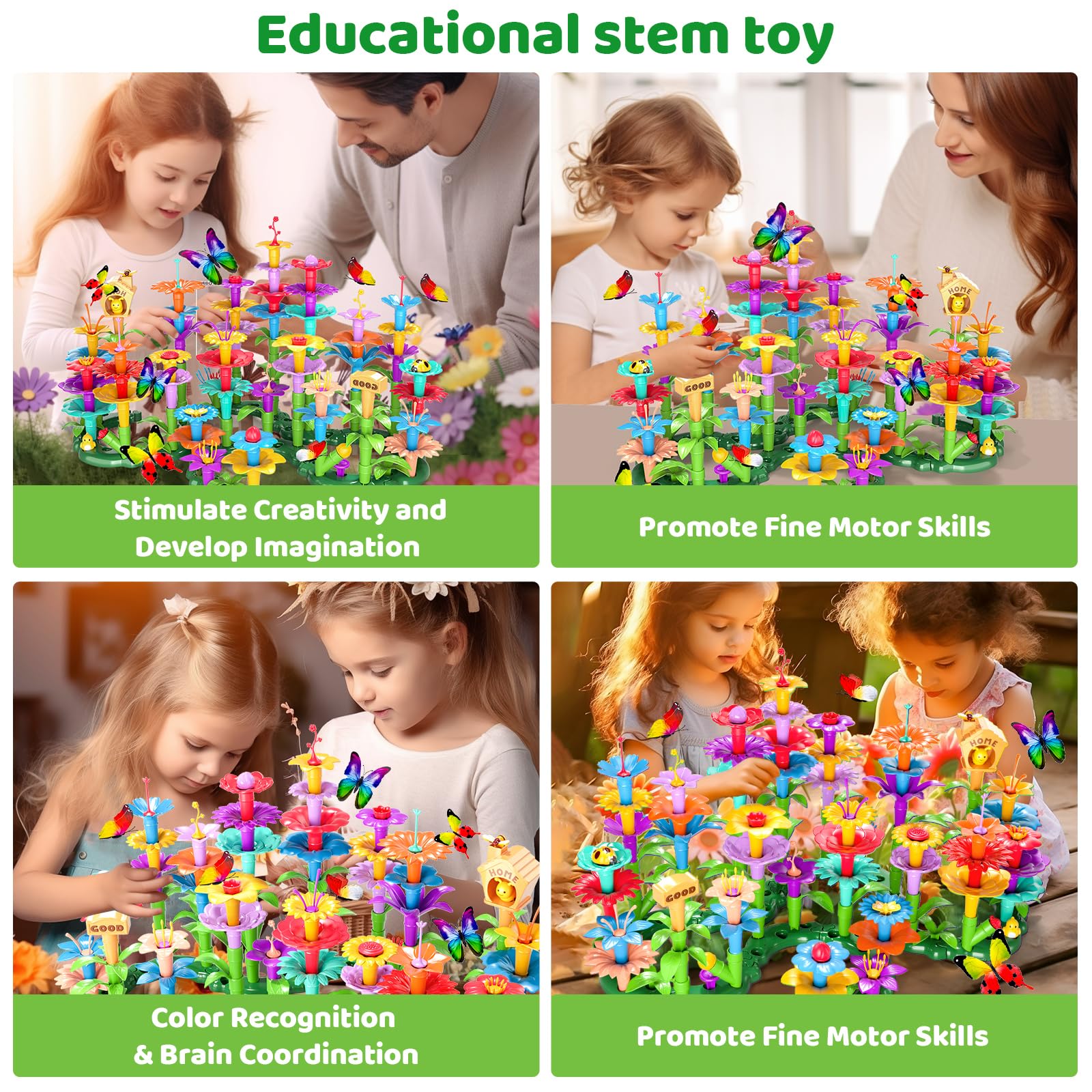 184Pcs Flower Garden Building Toys for Girls 3 4 5 6 7 Year Old, Upgrade DIY Building Stacking Toys, STEM Preschool Educational Toddler Toys Brain Development Kindergarten Kids Toy