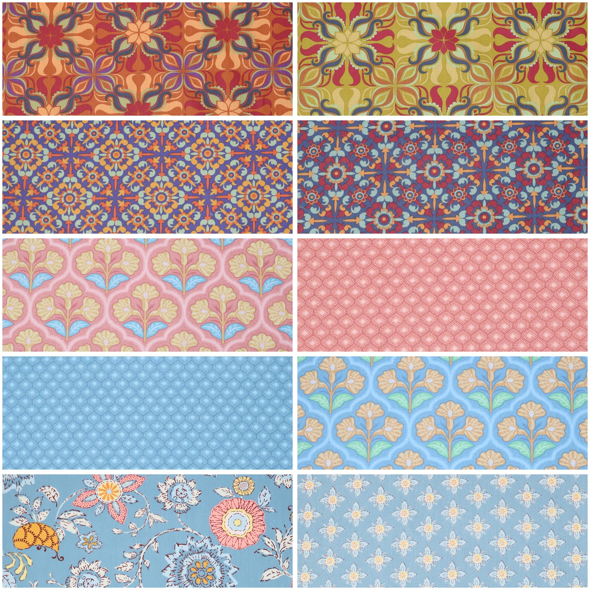 Hanjunzhao 100% Cotton Fabric Fat Quarters Bundles 18 Inch x 22 Inch - 10 Pcs Pack, Bohemian Style and European Theme Print for Quilting Sewing Crafts