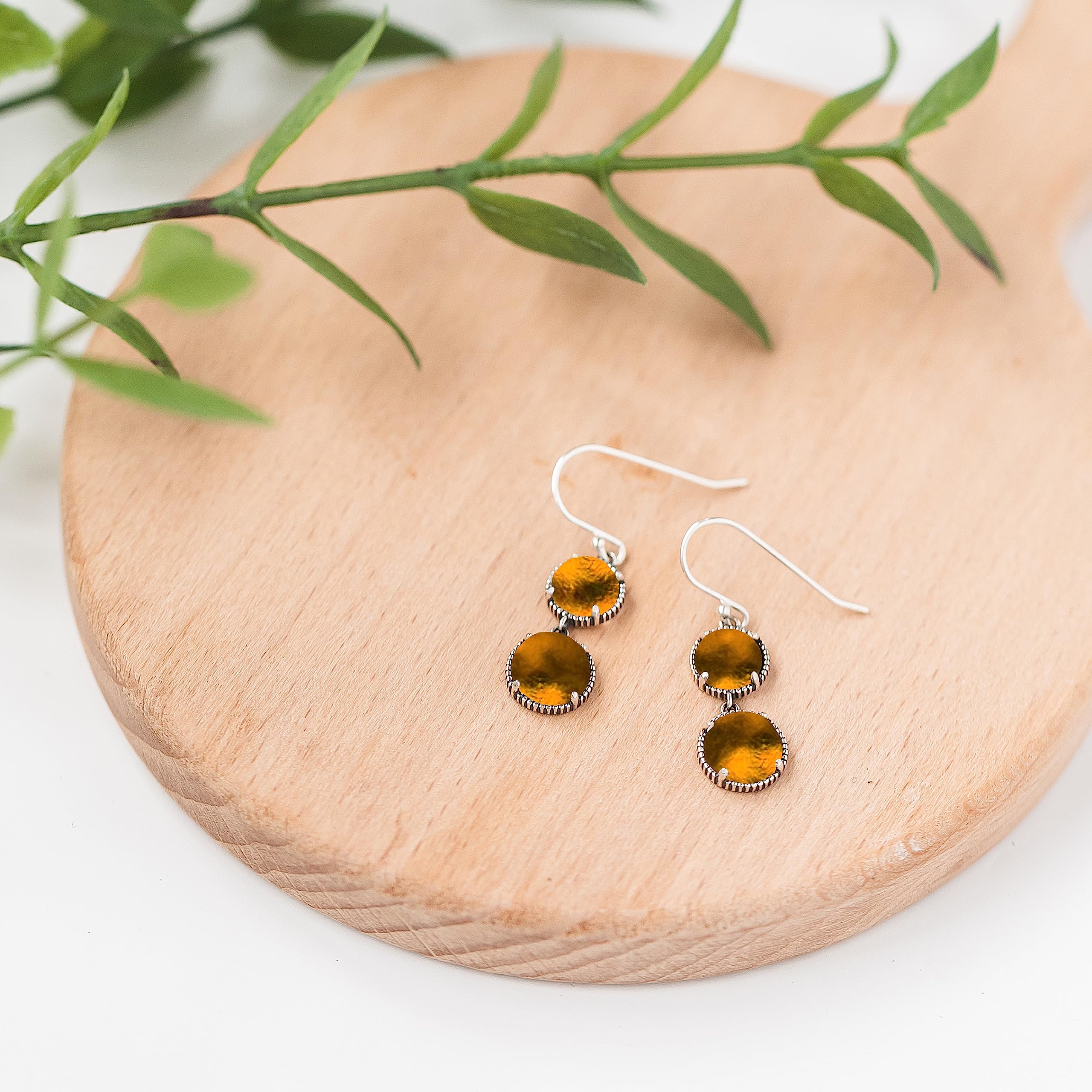 Bottled Up Designs Handmade Vintage Brown Double Take Earrings, Recycled Amber Bleach Jug Glass, Sterling Silver, Eco Friendly, Made in USA, Birthday Gifts, Mothers Day, Women, Anniversary