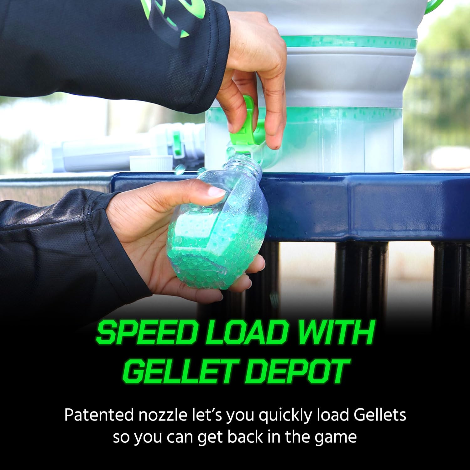 Gel Blaster Gellet Depot with 10,000 Gellets - Portable & Collapsible Ammo Storage Tub, Fast Loading Nozzle & Strainer - Hydrates & Stores 10,000 Water Based Gellets - Toy Gel Blasters Accessories