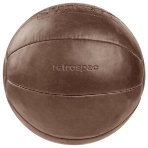 retrospec core weighted medicine ball 4, 6, 8, 10, 12, 14, 16, 20, 25, 30 lbs, soft touch vegan leather with sturdy grip for strength training, recovery, balance exercises and other full-body workouts