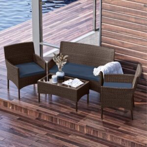 nestl outdoor patio furniture sofas, standard, brown base/navy blue cushions