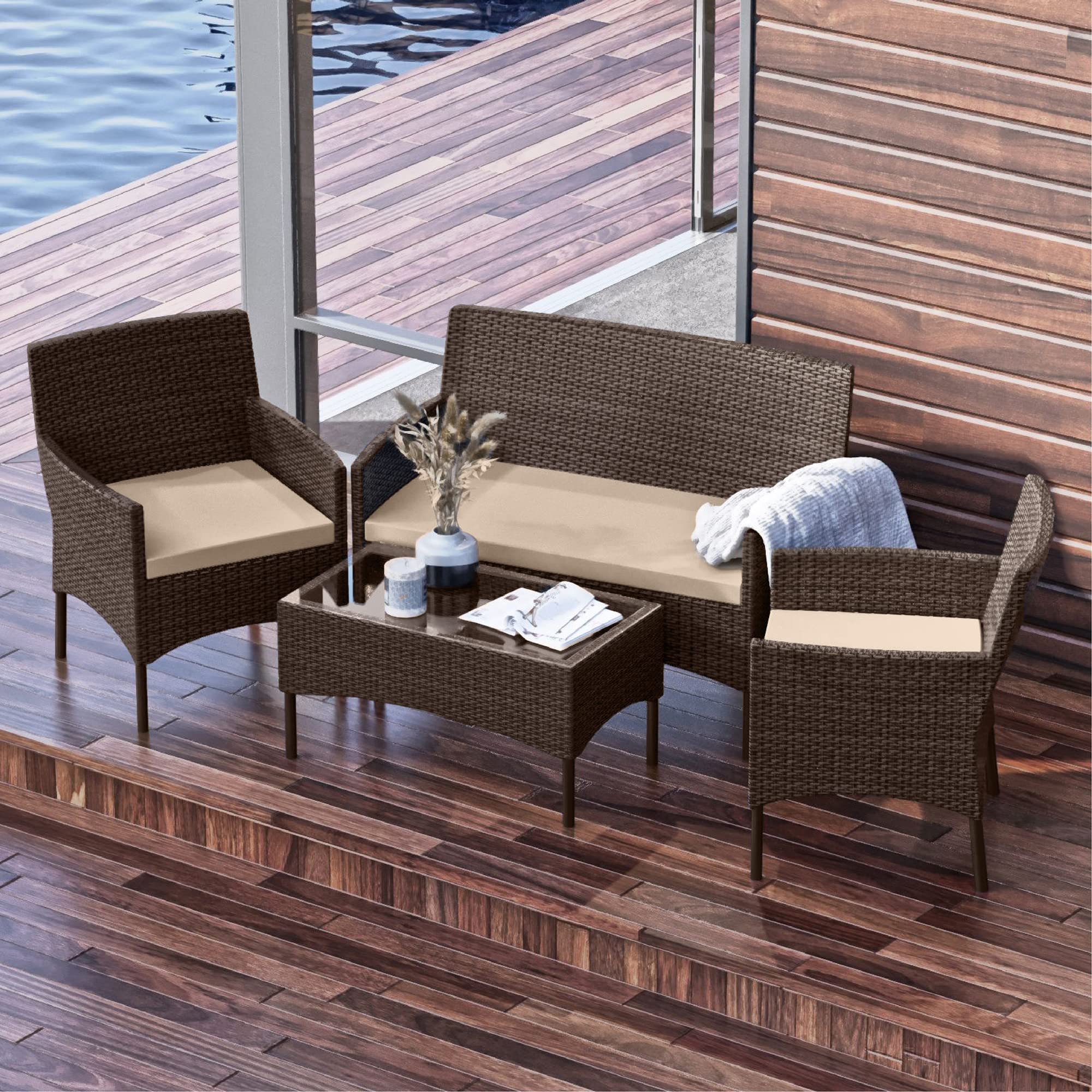 Nestl Outdoor Patio Furniture Sofas, Standard, Brown Base/Beige Cushions