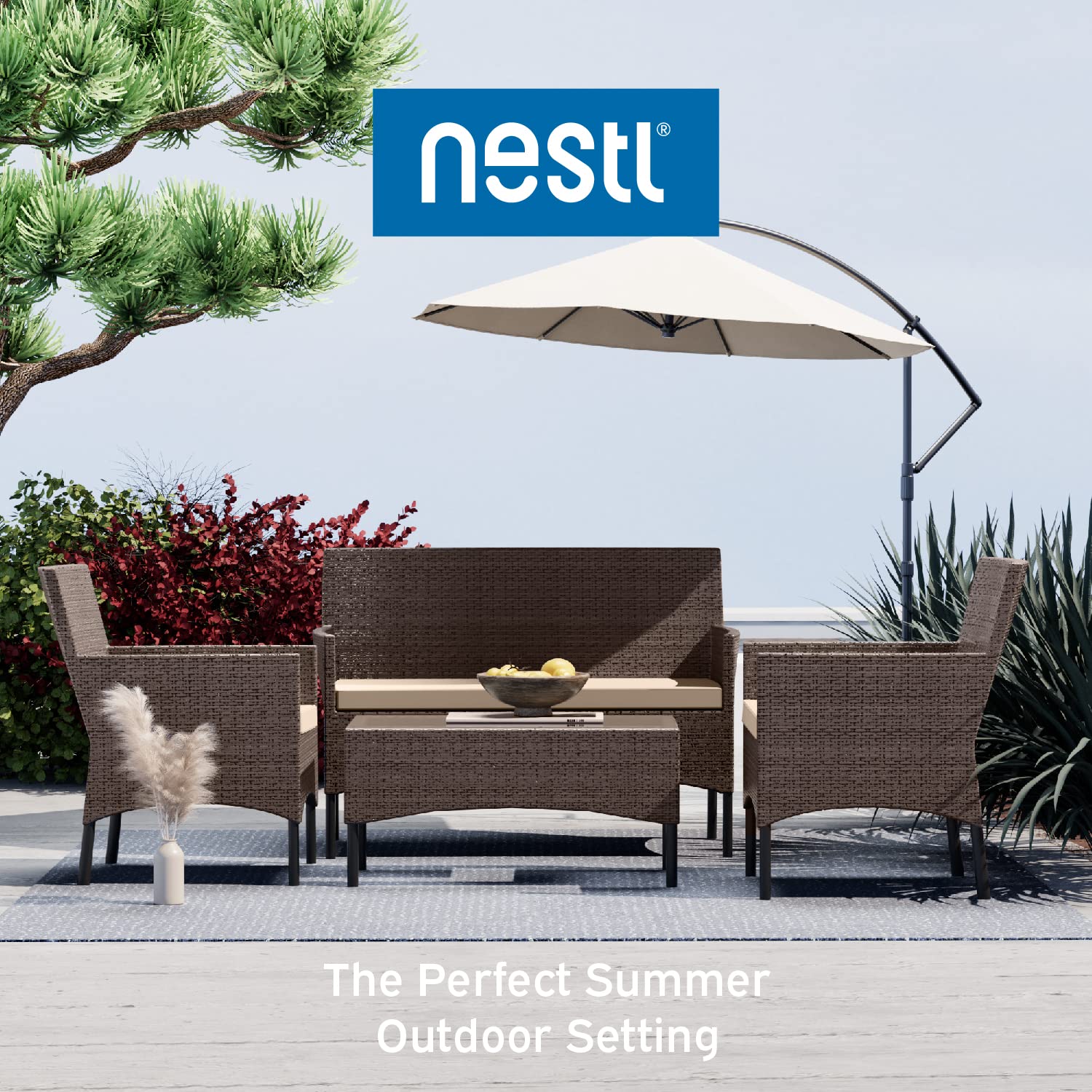 Nestl Outdoor Patio Furniture Sofas, Standard, Brown Base/Beige Cushions