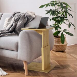 Adjustable Wooden C Table End Table - Bamboo C Shaped Side Table - Behind Couch Table Tray, C Table for Couch side table, Couch Tables that Slide Under - C Side Table Living Room, Laptop