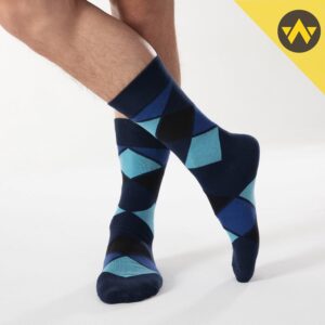 WANDER Men's Dress Socks Cotton Thin Trouser Calf Socks Striped Argyle Novelty Socks (Shoe Size:13-15,8 Pairs Navy Blue Pattern)