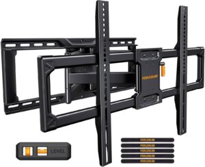 perlegear ul-listed full motion tv wall mount for 42–90 inch tvs up to 150 lbs, pre-assembled tv mount with tool-free tilt, swivel, extension, max vesa 600 x 400mm, 12″/16″/18″/24″ wood studs, pglf16