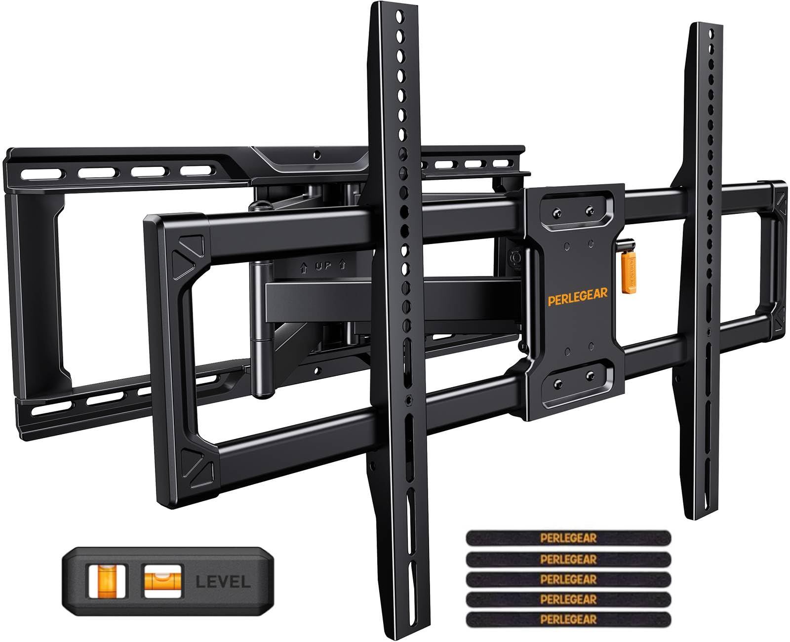 Perlegear UL-Listed Full Motion TV Wall Mount for 42–90 Inch TVs up to 150 lbs, Pre-Assembled TV Mount with Tool-Free Tilt, Swivel, Extension, Max VESA 600 x 400mm, 12″/16″/18″/24″ Wood Studs, PGLF16