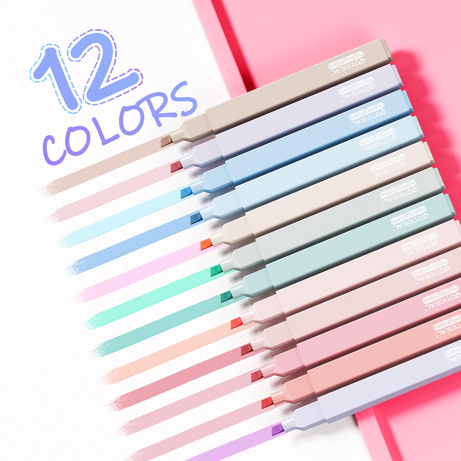 GOTIDEAL Aesthetic Cute Pastel Highlighters set, 12 Pack No Bleed Bible Highlighters With Soft Chisel Tip for office journal, School study accessory supplies