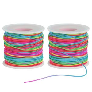 ohtomber bracelet string elastic cord - 2 rolls 1mm stretchy string for bracelet making, rainbow elastic bracelets string thread for clay beads, bracelets, jewelry making, necklaces, sewing and crafts